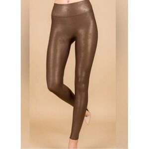 Spanx Faux Leather High Waisted Leggings Womens XL Brown Stretch Shaping Biker